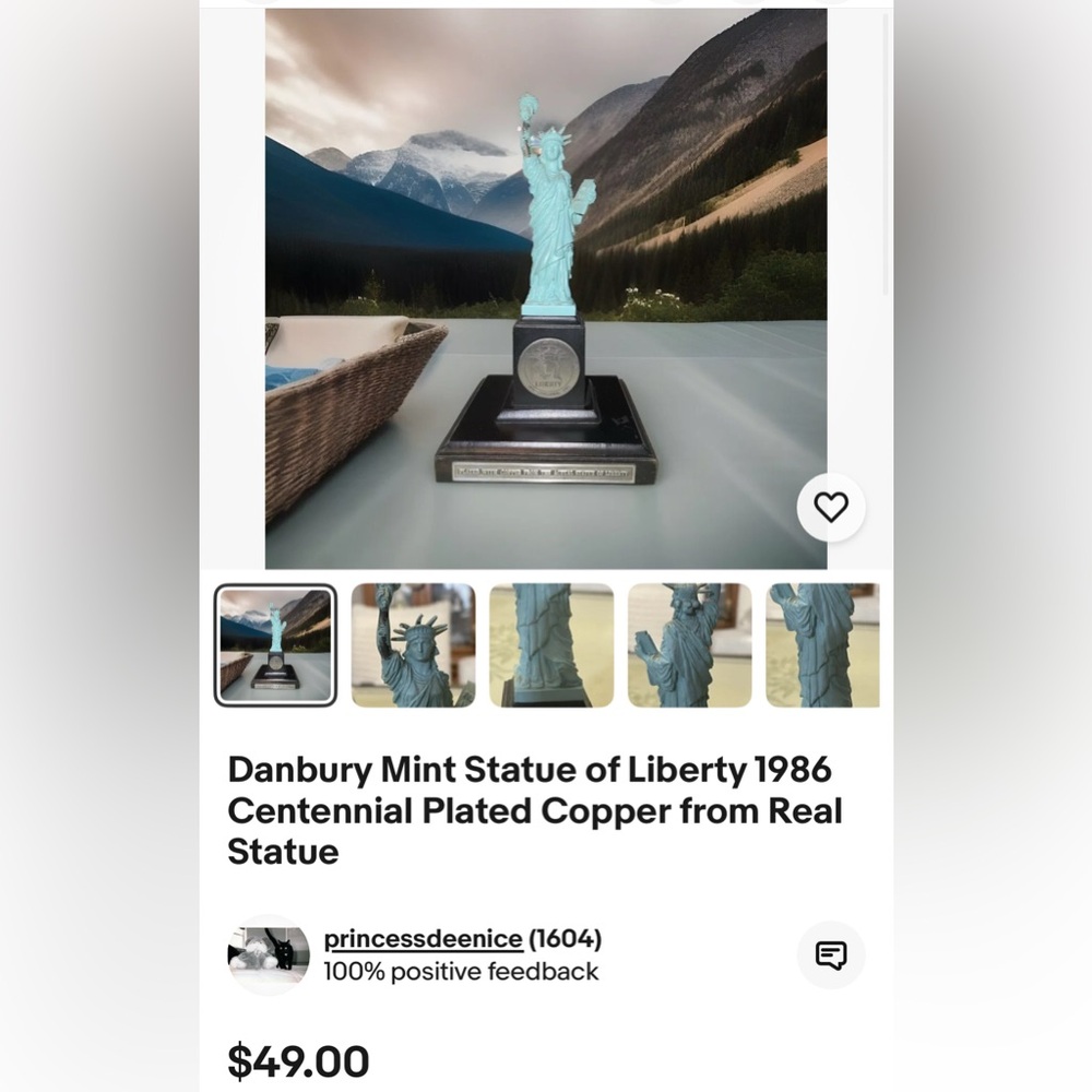 Danbury Mint, Statue of Liberty Figurine 1986 Copper Plated Americana